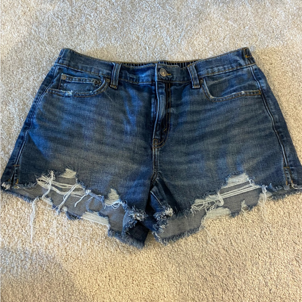 Aerie Blue Frayed Hem Jean Shorts